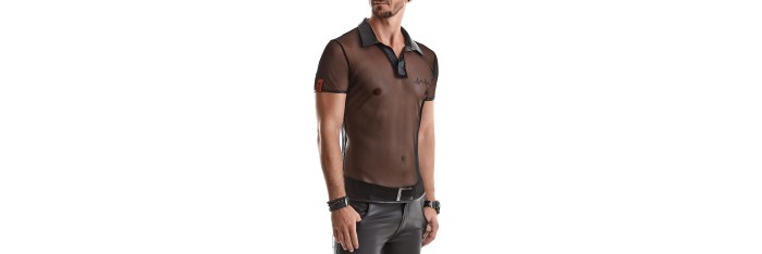 Polo en maille noire transparente - Regnes