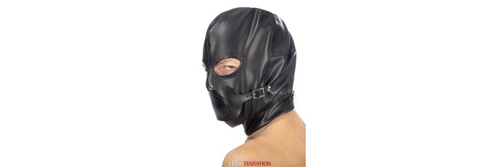 Cagoule BDSM simili cuir avec baillon amovible - Fetish Tentation