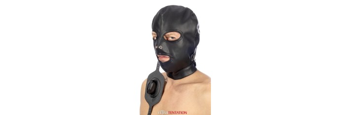 Cagoule BDSM simili cuir avec baillon amovible - Fetish Tentation