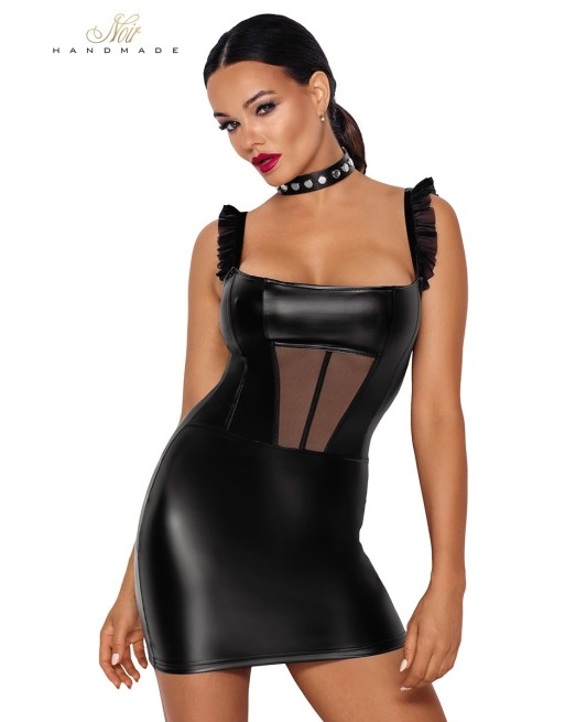 Robe courte wetlook et tulle F257