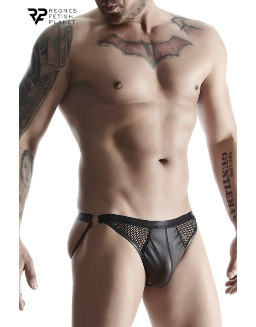 Jock strap noir wetlook et résille - Regnes