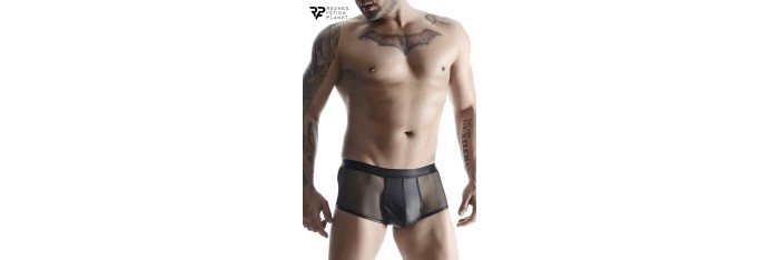 Boxer noir wetlook et mesh - Regnes