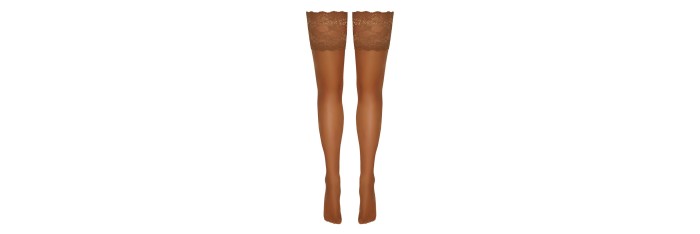 Bas autofixants large jarretière dentelle beige - Cotelli Legwear