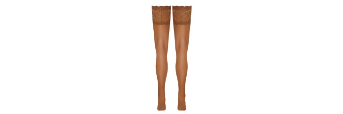 Bas autofixants large jarretière dentelle beige - Cotelli Legwear