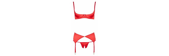 Ensemble lingerie 3 pièces ouvert rouge - Cottelli Lingerie