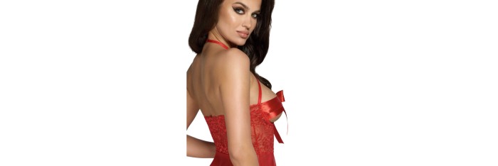 Sexy Kiss 247 babydoll et ruban de satin - Rouge